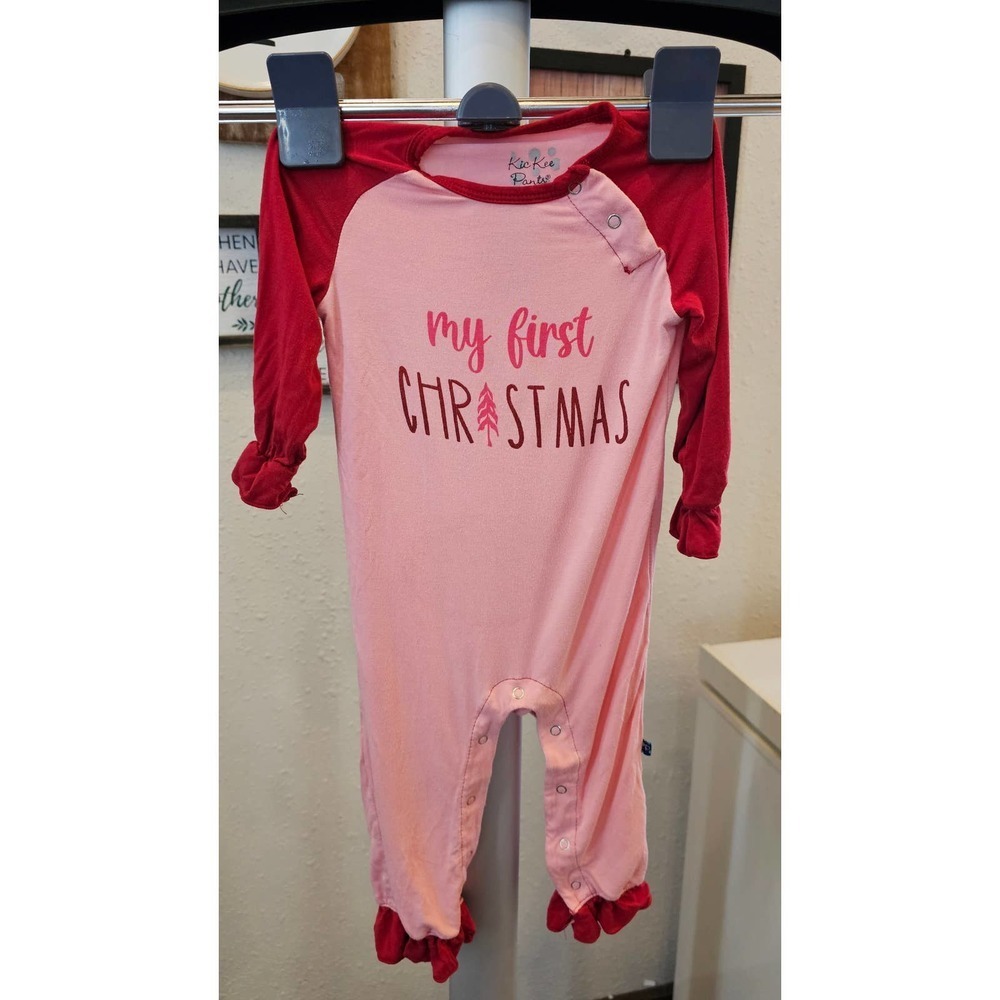 Kickee pants girls my first Christmas romper size 6-12 month soft stretch EUC